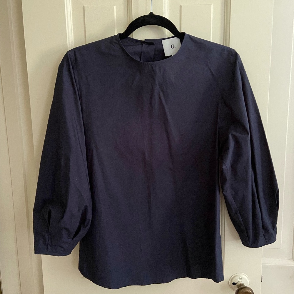 NWT goop G.Label Navy Cotton Crew Neck Long Sleeve Blouse